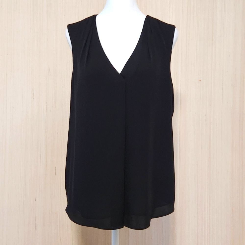 White House Black Market Black Sleeveless V-Neck Blouse